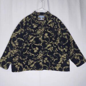 Liz&Me Floral Jacket Womens 4X Button Collar Pocket Black Damask Tapestry Vtg
